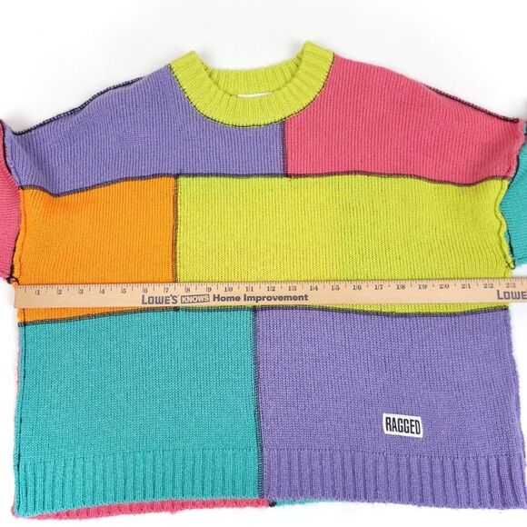 RAGGED PRIEST Dunce Colorblock Knit Sweater Oversized Lime Patchwork Womens XS - Picture 4 of 8